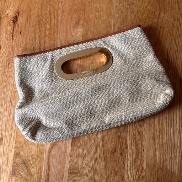 MICHAEL Michael Kors Raffia Top Handle Berkley Clutch Gold Tone Hardwear - Picture 9 of 9